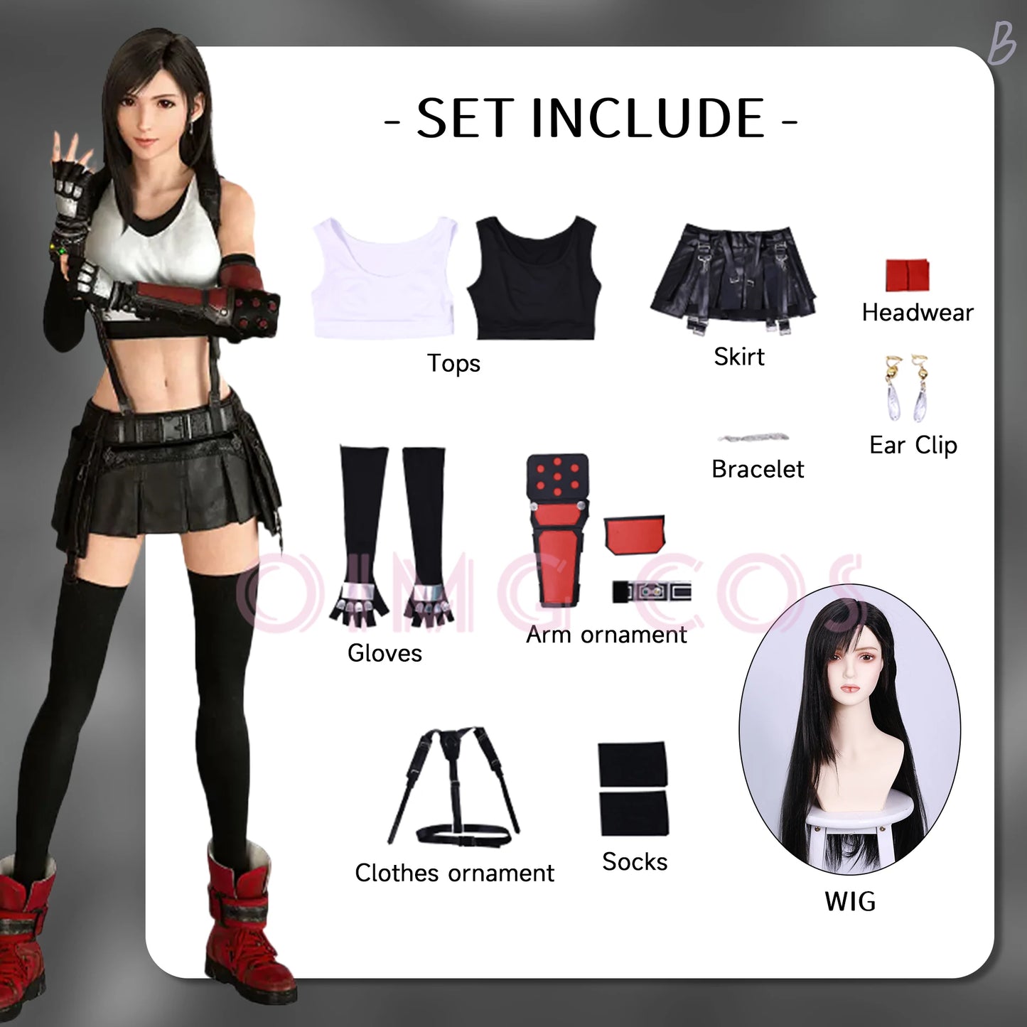 Tifa Lockhart Cosplay Costume Carnival Uniform Wig Anime Halloween