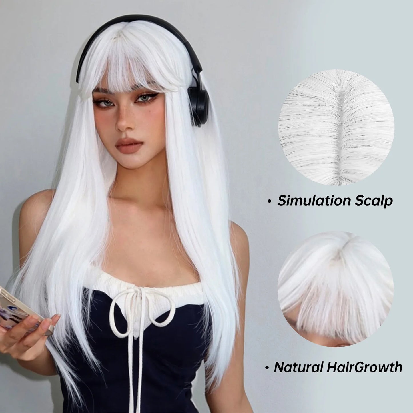 HENRY MARGU White Long Straight Synthetic Wigs for Women Colorful