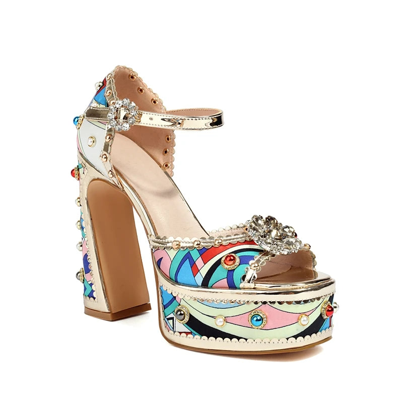 Women's New Spring/Summer Diamond Pearl Flower Thick Sole Waterproof