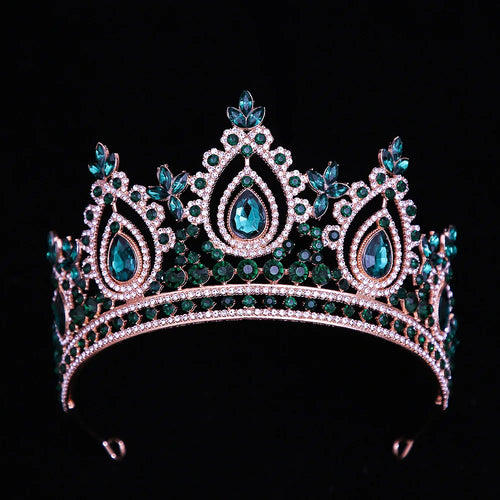 KMVEXO Vintage Baroque Water Drop Fairy Crowns Pink Crystal Elf Tiaras