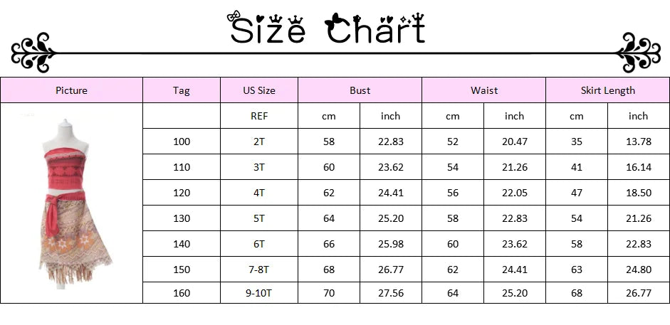 Moana Cosplay Costume Vaiana Adventure Summer Girls Beach Dresses Kids Chirismas Party Clothes With Wig Necklace
