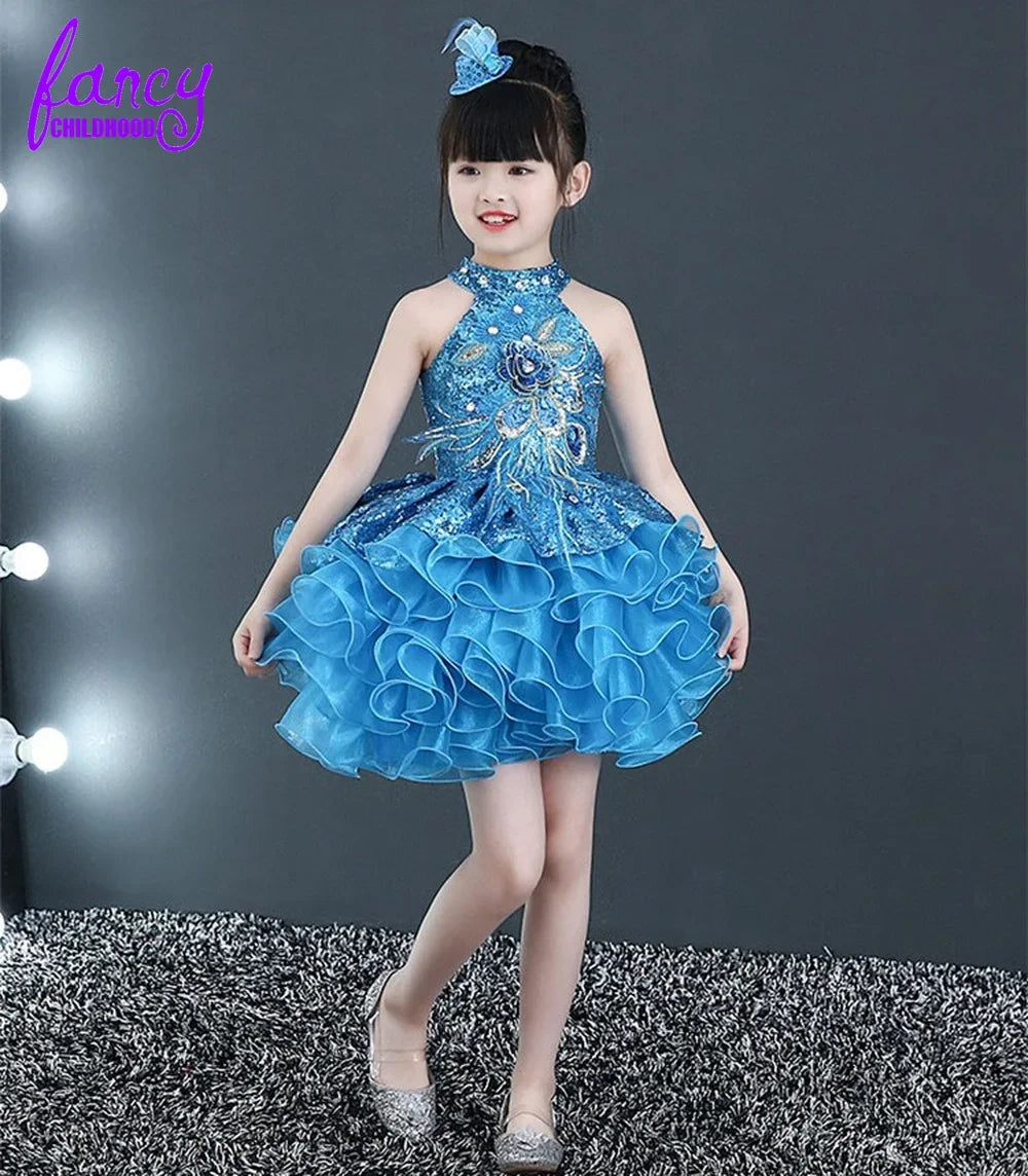 Children Beaded Top Layers Wedding Party Dresses Size 2 To 10 Baby