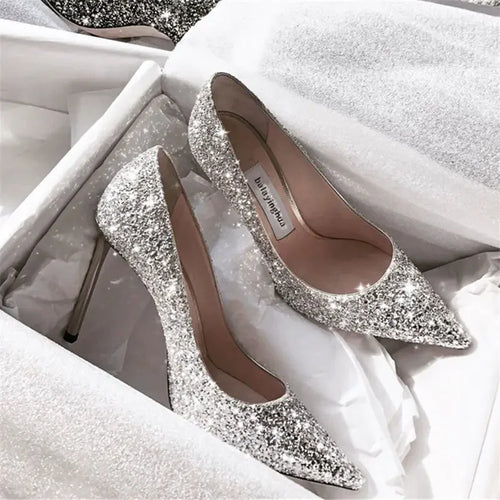 2024 Fashion Spring New Autumn Woman 9CM/7CM High Heels Silver Wedding