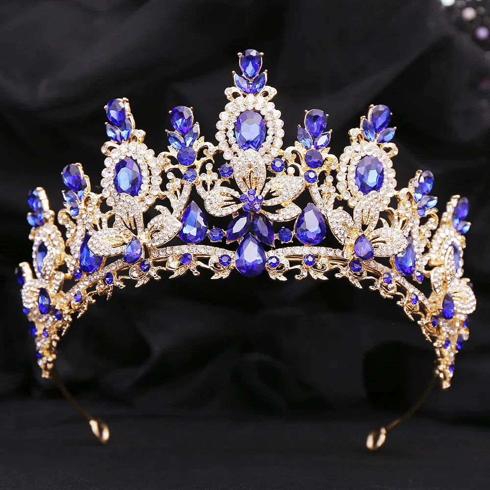 KMVEXO Luxury Pink Opal Royal Queen Wedding Crown Rhinestone Crystal