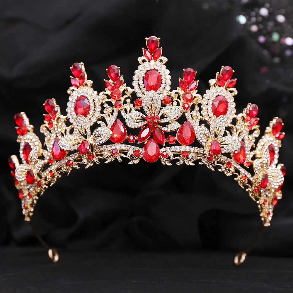 KMVEXO Luxury Pink Opal Royal Queen Wedding Crown Rhinestone Crystal