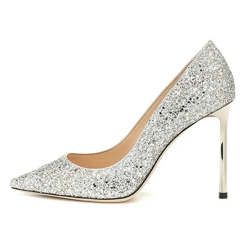 2024 Fashion Spring New Autumn Woman 9CM/7CM High Heels Silver Wedding
