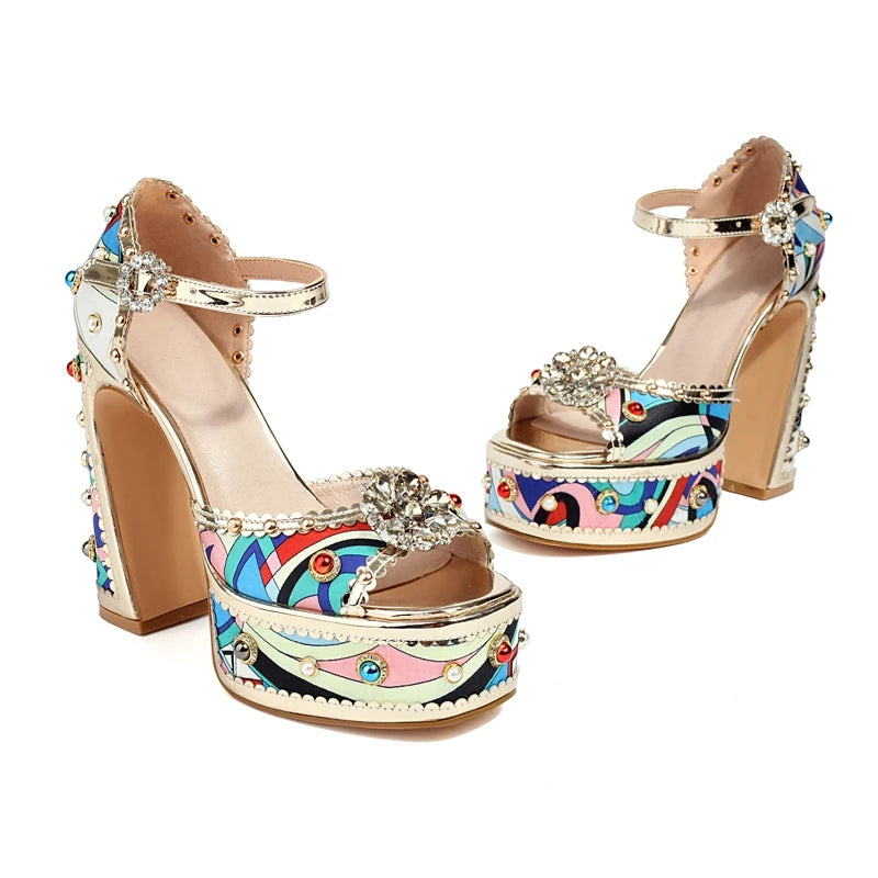Women's New Spring/Summer Diamond Pearl Flower Thick Sole Waterproof