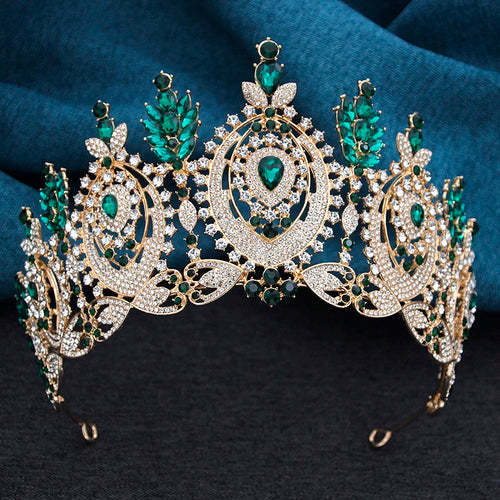 AB Crystal Pageant Miss Bridal Crown Vintage Baroque Rhinestone Big