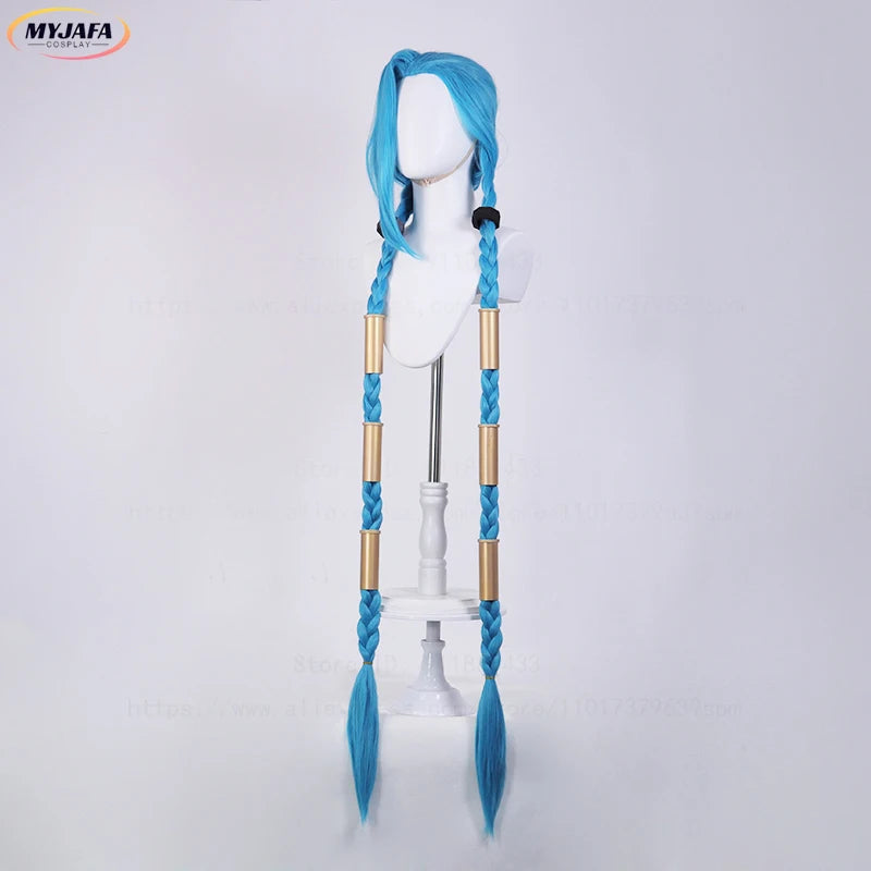 High Quality LOL Jinx Cosplay Wig Long Braided Blue The Loose Cannon