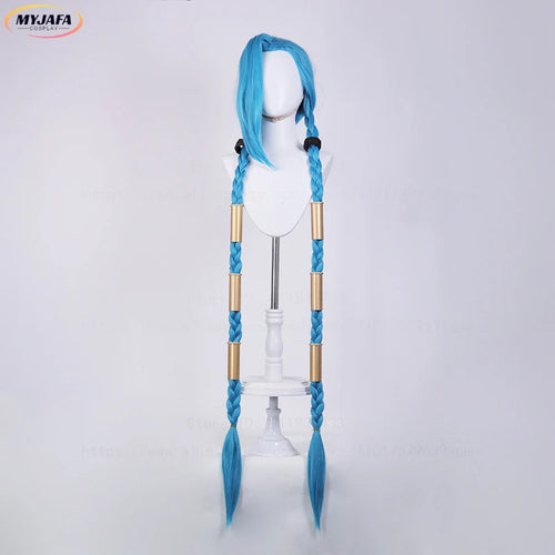 High Quality LOL Jinx Cosplay Wig Long Braided Blue The Loose Cannon