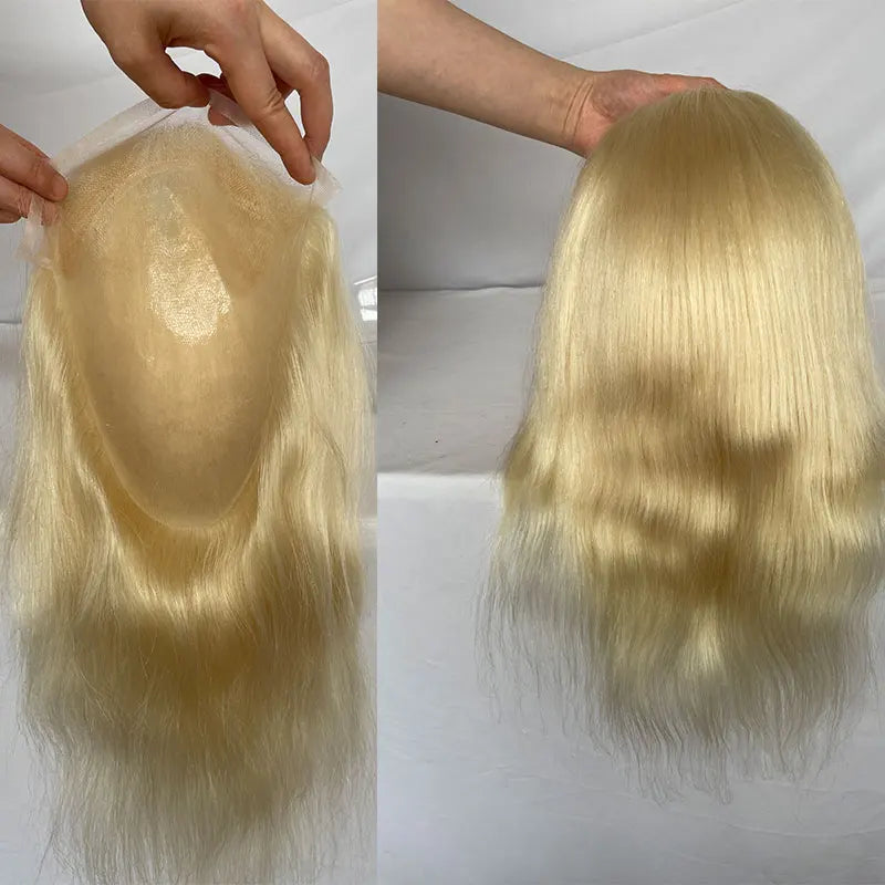 12" Long Toupee For Men 100% Virgin Human Hair Replacement System for Men 10"x8" Base Size Swiss Lace Front With PU Toupee Hair