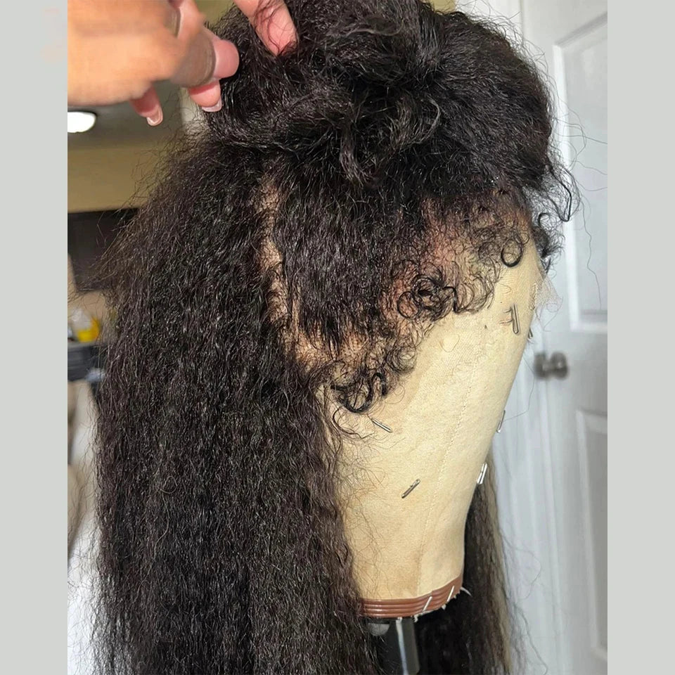 13x4 Kinky Straight Lace Front Human Hair Wigs For Women Glueless 4C Baby Hair Lace Front Wigs 4x4 Yaki Straight Wig Preplucked