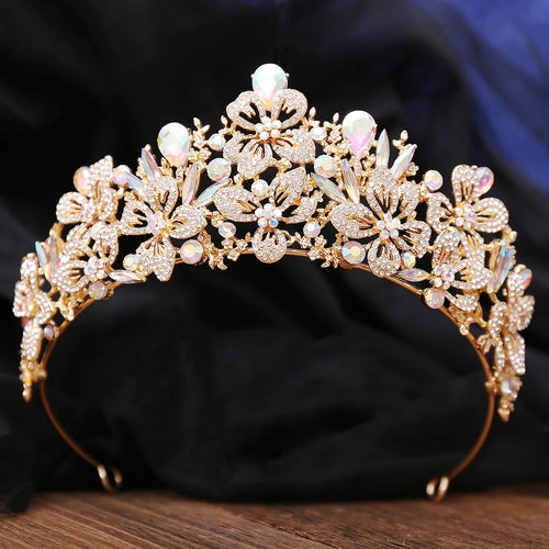 New Exquisite Butterfly Floral AB Color Crystal Crown Rhinestone