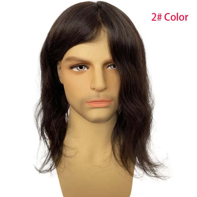 12" Long Toupee For Men 100% Virgin Human Hair Replacement System for Men 10"x8" Base Size Swiss Lace Front With PU Toupee Hair