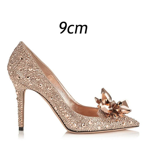 Luxury Brand Crystal Wedding Shoes for Women Pointed Toe Cinderella