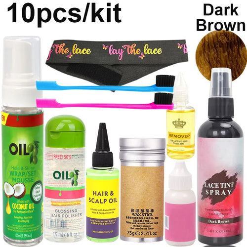 10Pcs Wig Wear Kit For Lace Front Wigs, Hair Mousse Lace Tint Spray