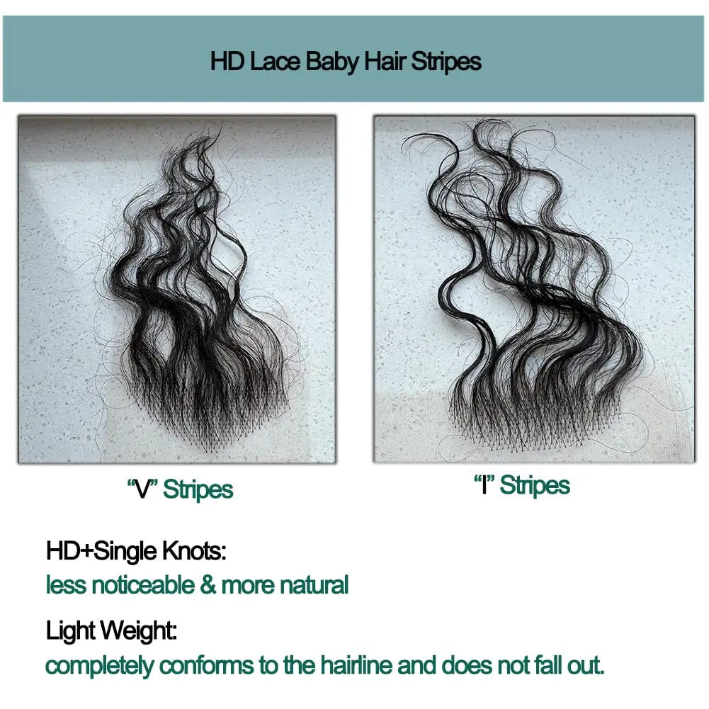 HD Lace Baby Hair Stripes 4Pcs Curly Human Hair Baby Hair Edge Body Wave Swiss Lace Hairline Baby Hair Strips for Women