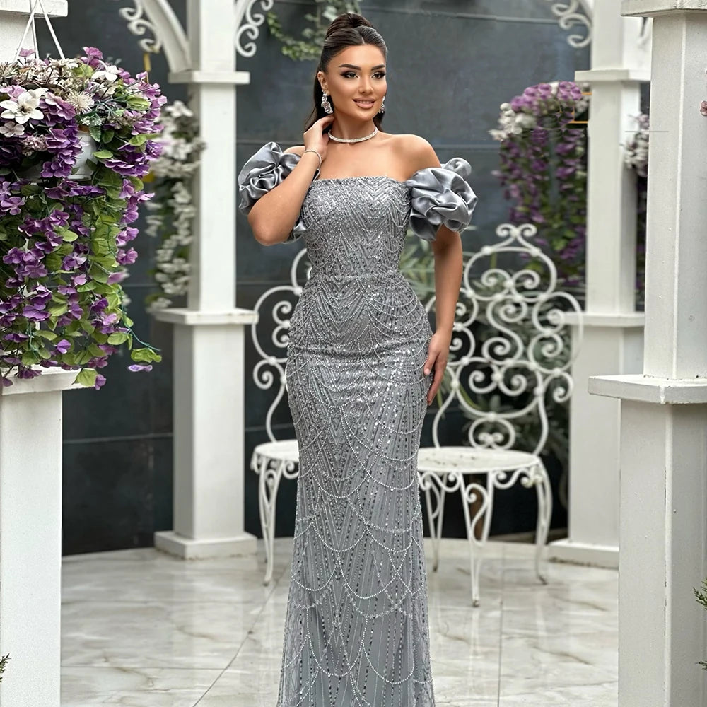 Elegant Mermaid Evening Dress with Dubai Pearls Off-the-Shoulder Long