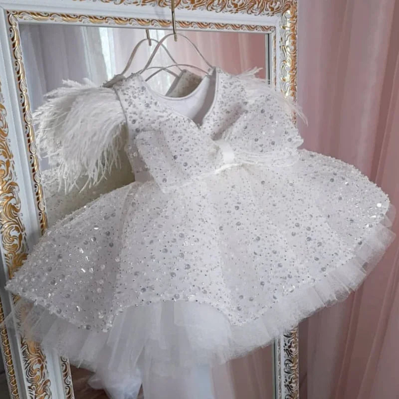 Glitter Champagne Short Baby Toddler Birthday Pageant Dresses Puffy