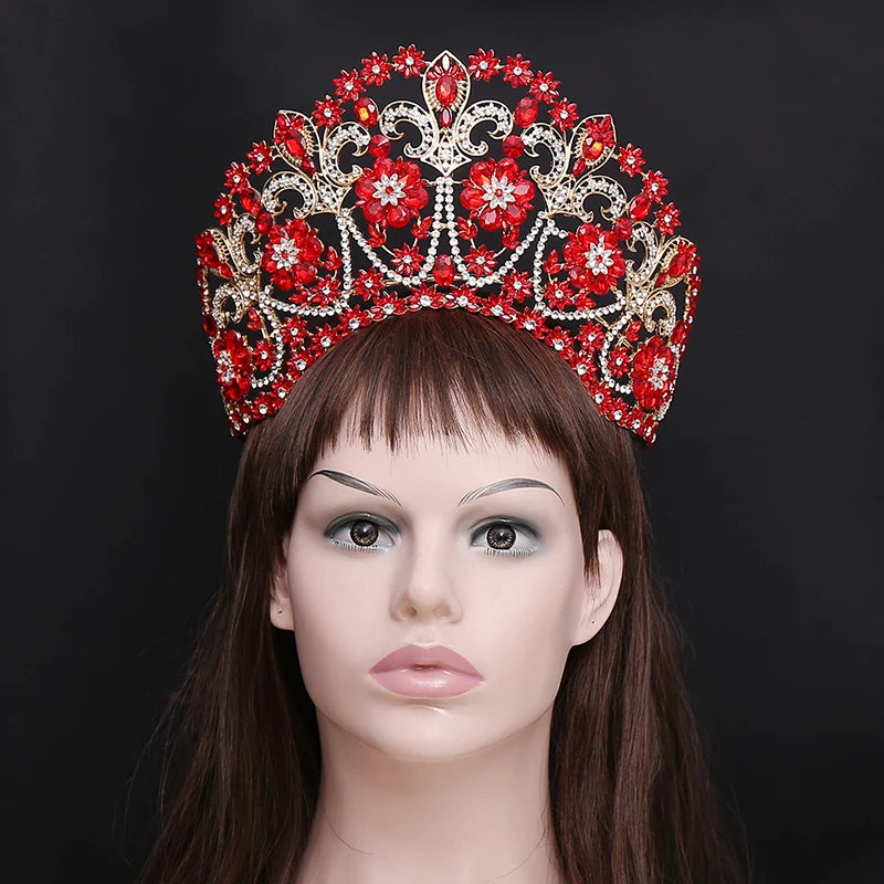 Baroque Round Blue Bridal Crown Pageant Miss Tiaras Flower Headdress