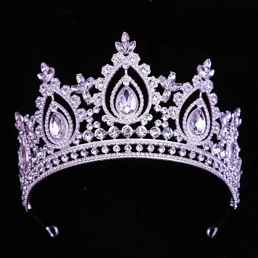 KMVEXO Vintage Baroque Water Drop Fairy Crowns Pink Crystal Elf Tiaras
