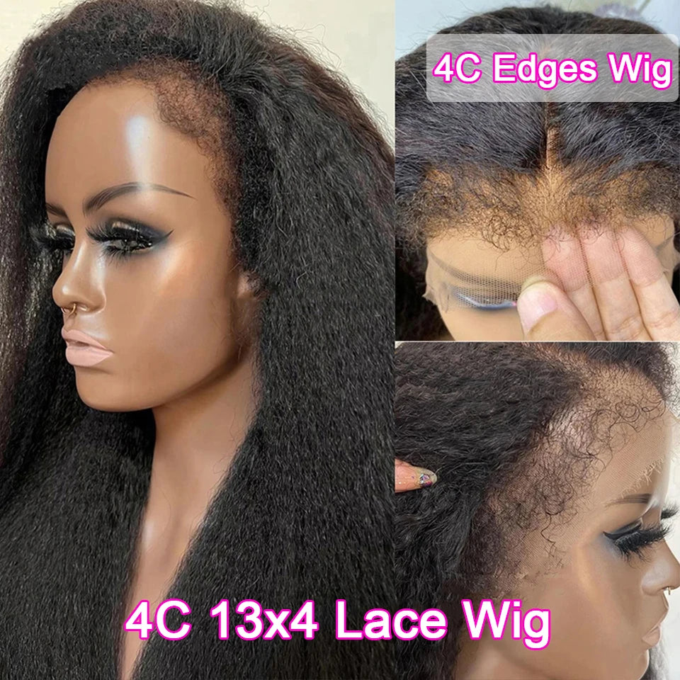 13x4 Kinky Straight Lace Front Human Hair Wigs For Women Glueless 4C Baby Hair Lace Front Wigs 4x4 Yaki Straight Wig Preplucked