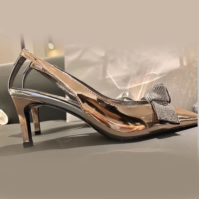 High Heels Silver Rhinestone Pointed Toe Women's Pumps Shoes Back