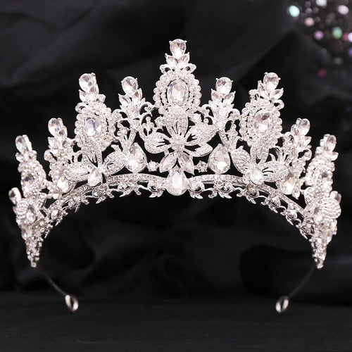KMVEXO Luxury Pink Opal Royal Queen Wedding Crown Rhinestone Crystal