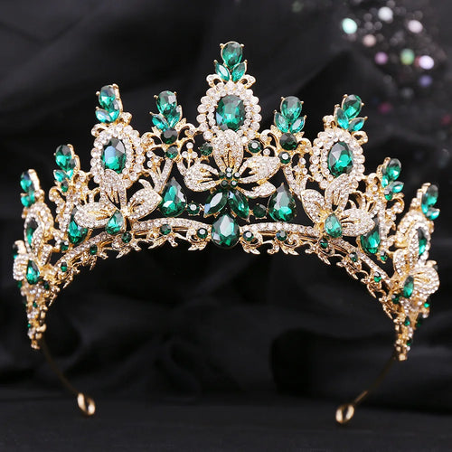 KMVEXO Luxury Pink Opal Royal Queen Wedding Crown Rhinestone Crystal