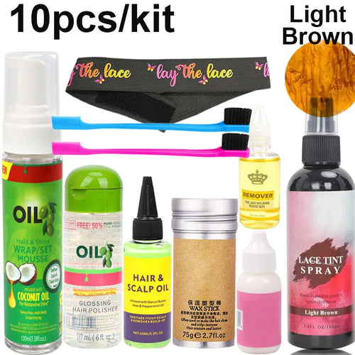 10Pcs Wig Wear Kit For Lace Front Wigs, Hair Mousse Lace Tint Spray