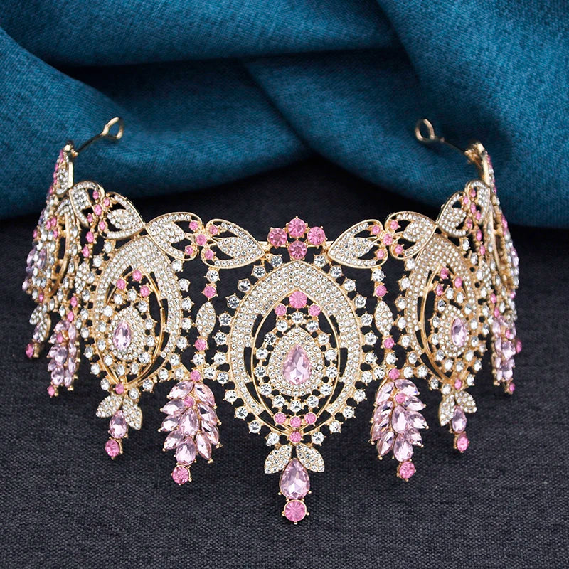 AB Crystal Pageant Miss Bridal Crown Vintage Baroque Rhinestone Big