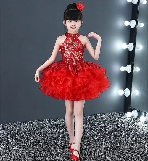 Children Beaded Top Layers Wedding Party Dresses Size 2 To 10 Baby
