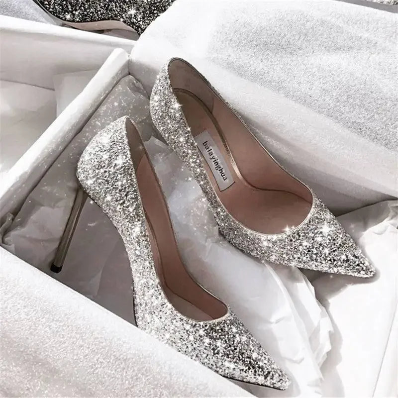 2024 Fashion Spring New Autumn Woman 9CM/7CM High Heels Silver Wedding