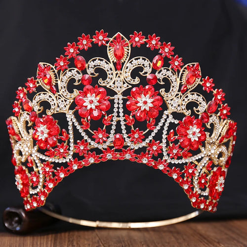 Baroque Round Blue Bridal Crown Pageant Miss Tiaras Flower Headdress