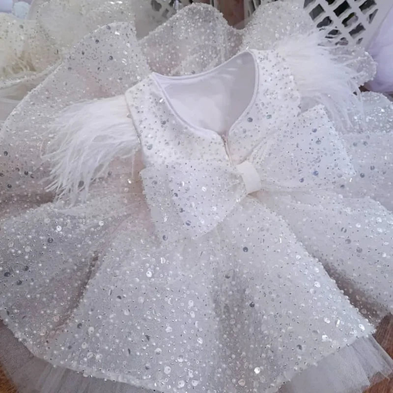 Glitter Champagne Short Baby Toddler Birthday Pageant Dresses Puffy