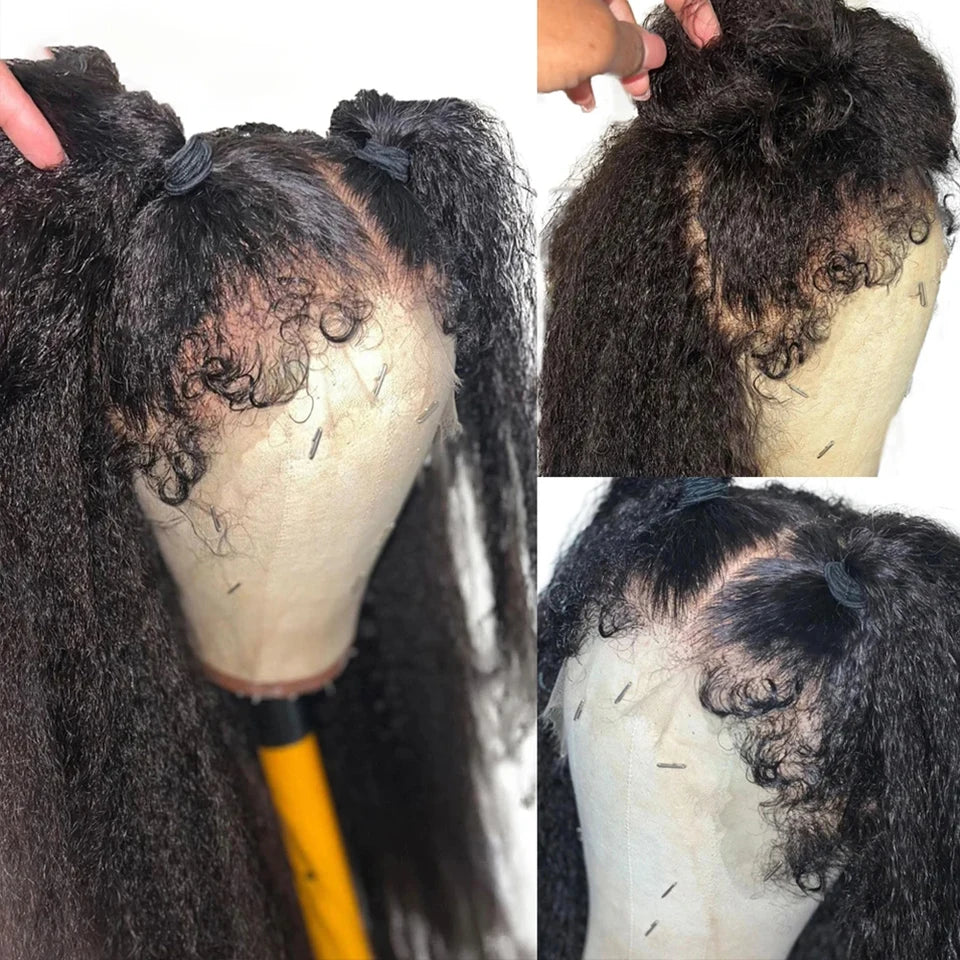 13x4 Kinky Straight Lace Front Human Hair Wigs For Women Glueless 4C Baby Hair Lace Front Wigs 4x4 Yaki Straight Wig Preplucked