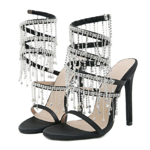 Eilyken Golden Crystal Rhinestone Women's Sandals Fashion String Bead