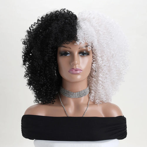 16 Inch Afro Kinky Curly Hair Wigs With Bangs Soft Fluffy Synthetic
