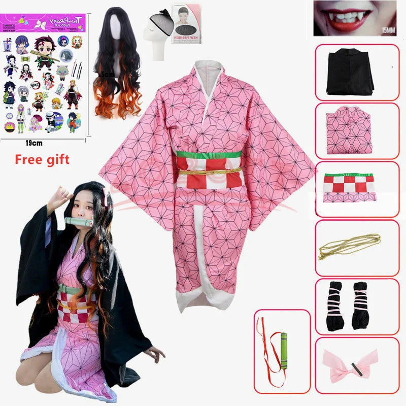 Anime Demon Slayer Nezuko Cosplay Costume Kimono Kimetsu No Yaiba