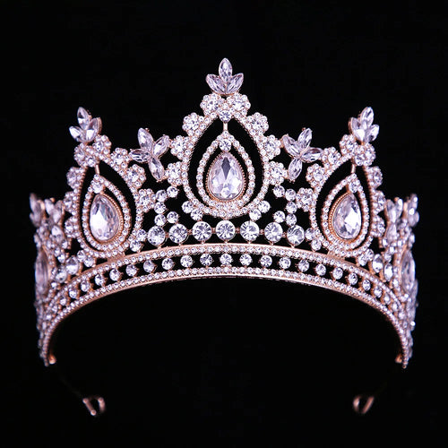 KMVEXO Vintage Baroque Water Drop Fairy Crowns Pink Crystal Elf Tiaras