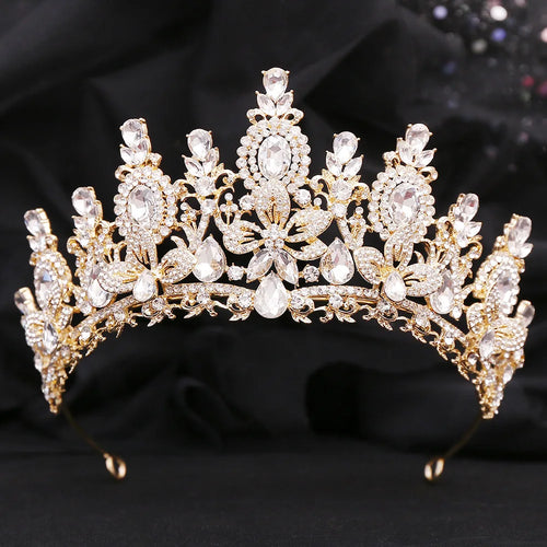 KMVEXO Luxury Pink Opal Royal Queen Wedding Crown Rhinestone Crystal