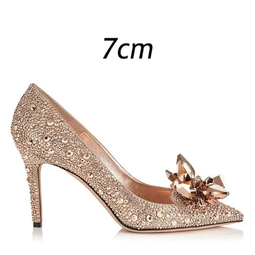 Luxury Brand Crystal Wedding Shoes for Women Pointed Toe Cinderella