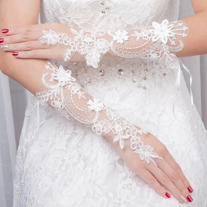 C9GE Princess Elegant Lace Fingerless Loop Gloves Dinner Party Pageant