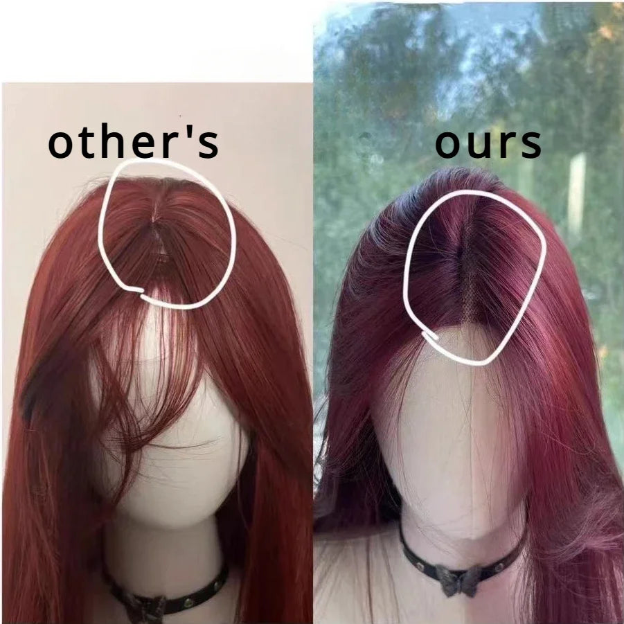 Red Wig Long Straight Lace Front Wig for Woman Nature Synthetic Lace