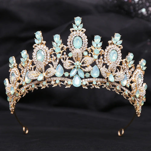 KMVEXO Luxury Pink Opal Royal Queen Wedding Crown Rhinestone Crystal