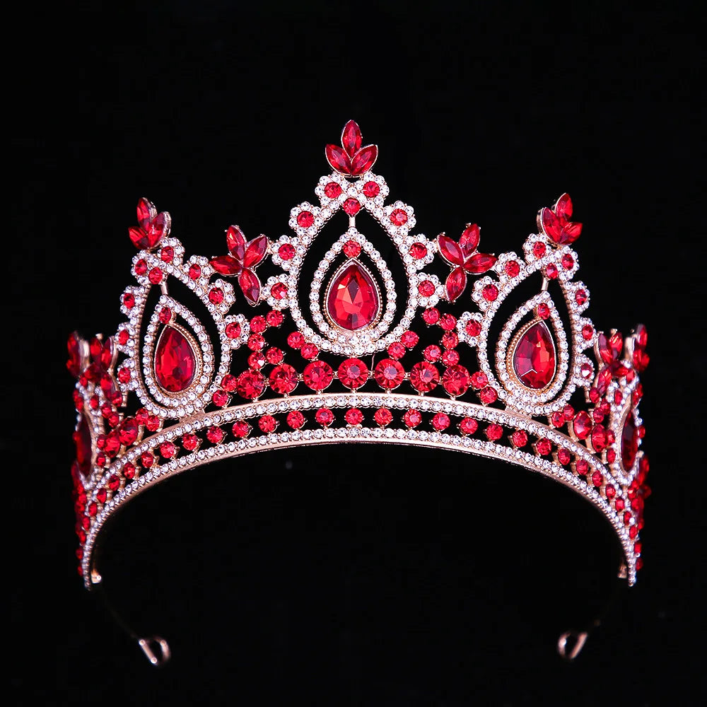 KMVEXO Vintage Baroque Water Drop Fairy Crowns Pink Crystal Elf Tiaras