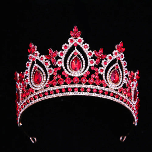 KMVEXO Vintage Baroque Water Drop Fairy Crowns Pink Crystal Elf Tiaras