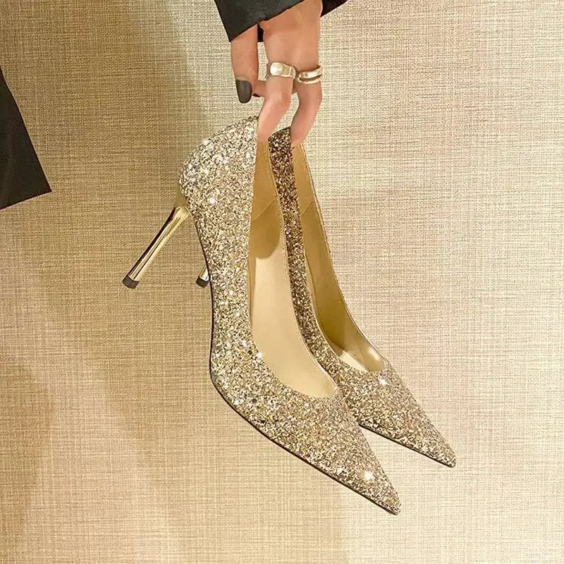 2024 Fashion Spring New Autumn Woman 9CM/7CM High Heels Silver Wedding