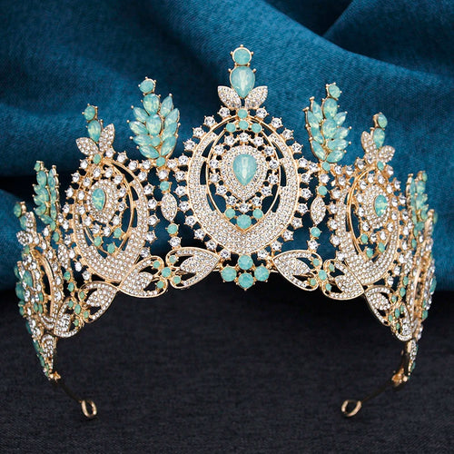 AB Crystal Pageant Miss Bridal Crown Vintage Baroque Rhinestone Big