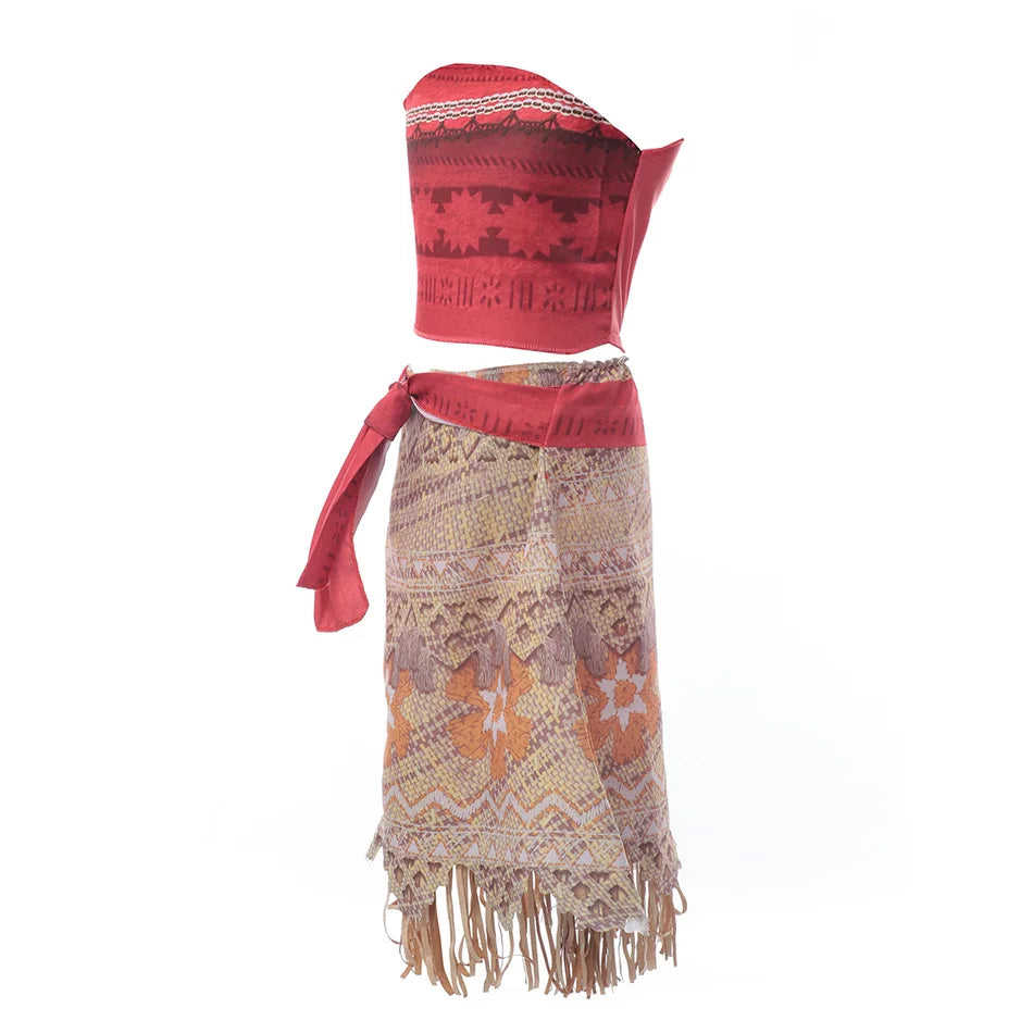 Moana Cosplay Costume Vaiana Adventure Summer Girls Beach Dresses Kids Chirismas Party Clothes With Wig Necklace
